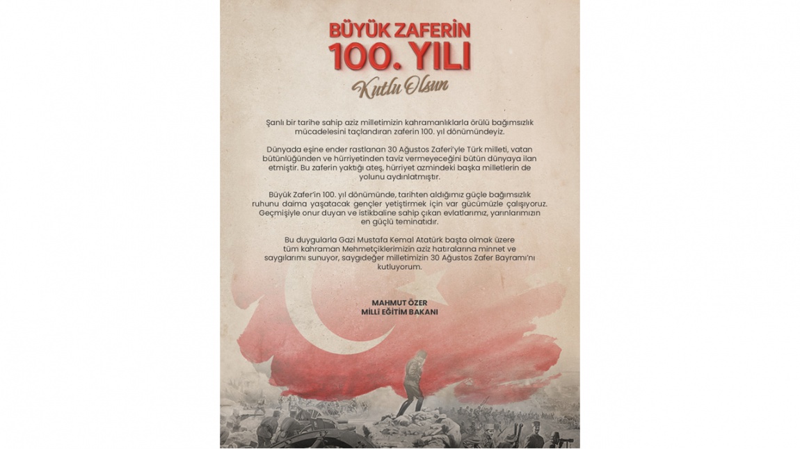 Bakan Özer'in 30 Ağustos Zafer Bayramı Mesajı